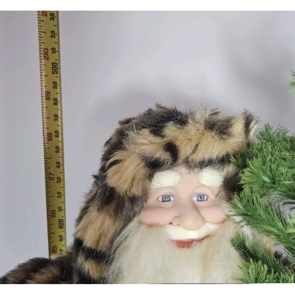 Woodland Santa Claus Figurine Leopard Print Faux‎ Fur Coat Christmas Tree Rustic - Picture 8 of 8